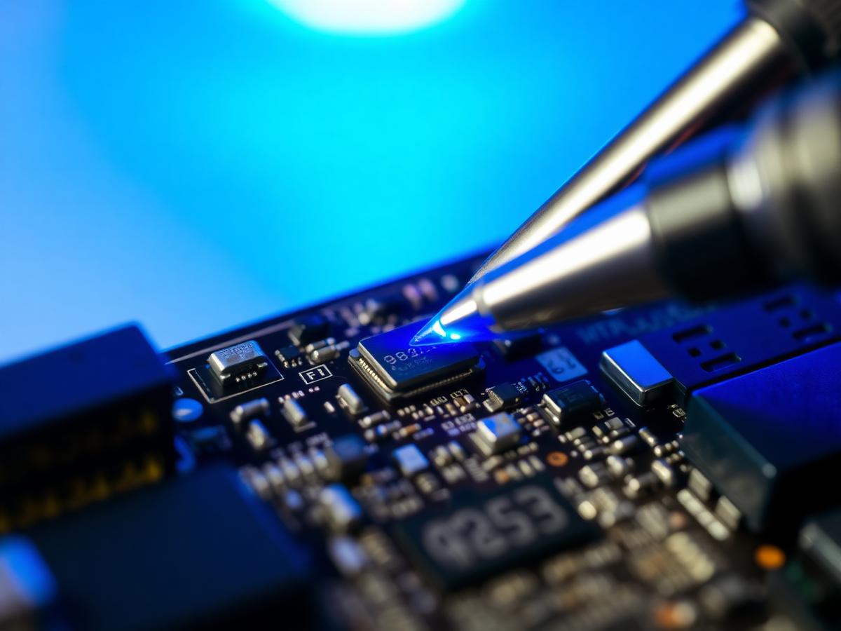 Close-up motherboard soldering repair
